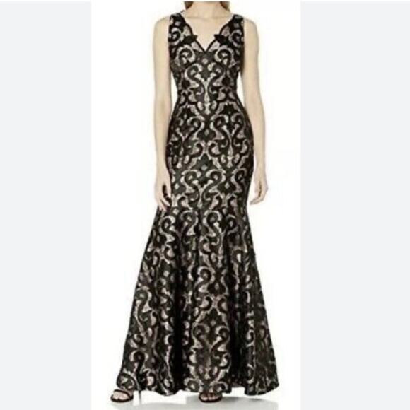 Adrianna Papell Dresses & Skirts - ADRIANNA PAPELL BLACK NUDE SLEVELESS GUIPURE MERMAID GOWN SIZE US 8